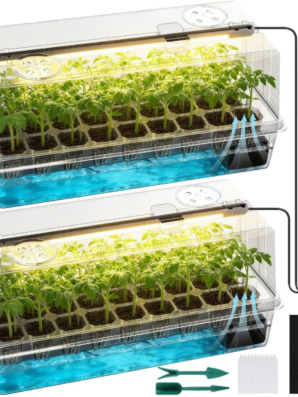 NEW 72 Cells Seed Starter Tray Self Watering Kit with Grow Light Full Spectrum 5